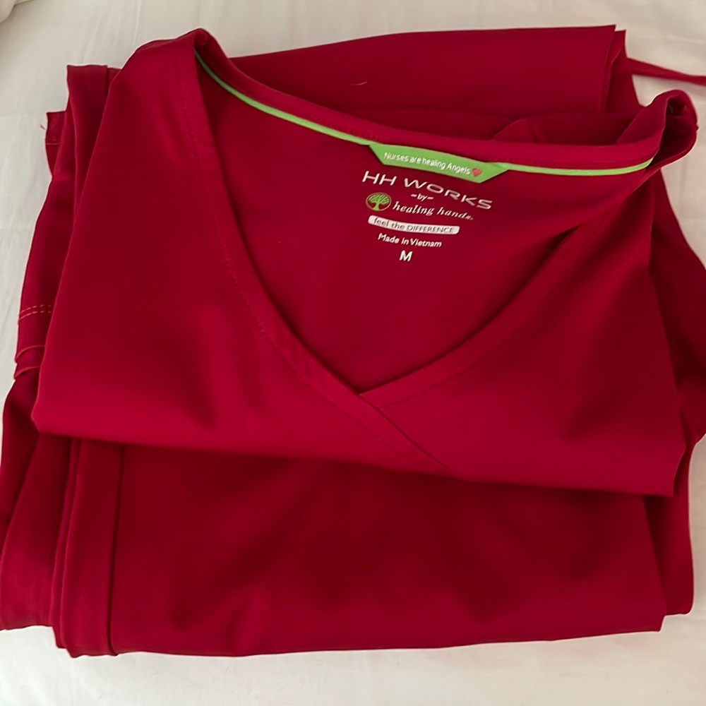 Healing hands red scrubs worn once